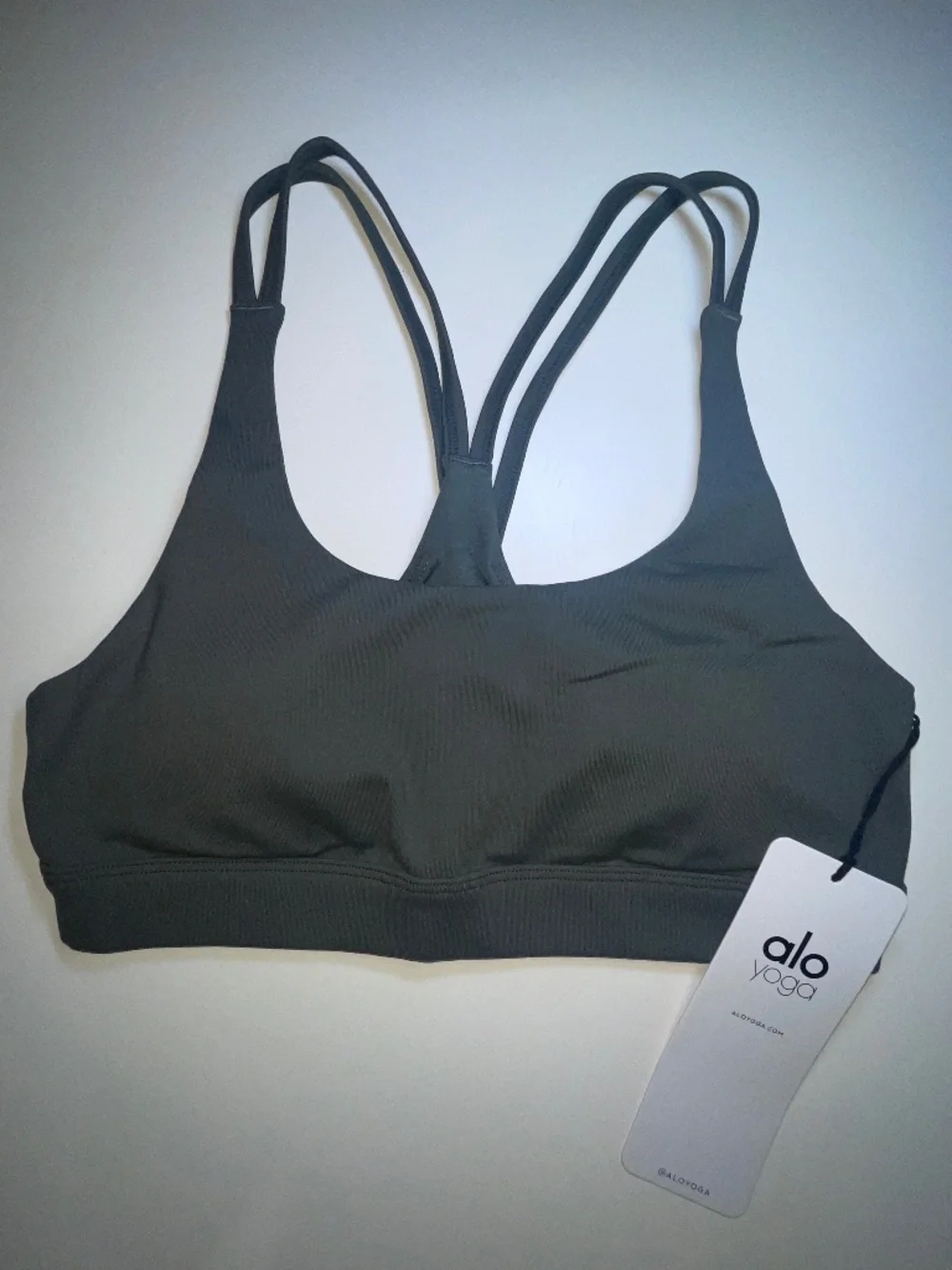Alo Yoga Airbrush Suspension Sports Bra | Dark Cactus | Strappy Back | Size S